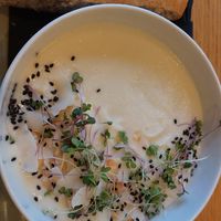 Cauliflower soup with coconut at Veganika in Ljubljana
