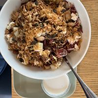 Salad with crispy onions on top  at Veganika in Ljubljana