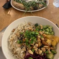 bowl and pizza  at Veganika in Ljubljana