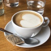 Caffe latte with oat milk  at Veganika in Ljubljana