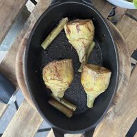 Starter 2, artichokes in wine sauce  at Veganika in Ljubljana