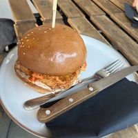 "Burgir", burger with tempeh  at Veganika in Ljubljana