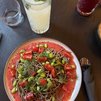 soba noodles with gaspacho  at Veganika in Ljubljana