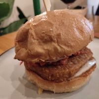 Tempeh burger at Veganika in Ljubljana