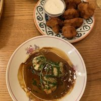 bread dumplings and fried cauliflower  at Veganika in Ljubljana