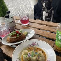 Gyoza (right) and bao (left)  at Veganika in Ljubljana
