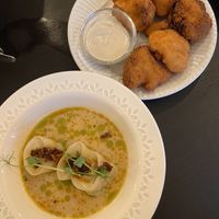 gyozas and fried cauliflower  at Veganika in Ljubljana