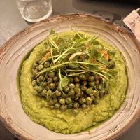 Pea puree with tempeh  at Veganika in Ljubljana