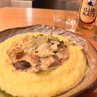 Polenta with mushrooms, seitan, and leeks (this looks boring but don’t let looks fool you)   at Veganika in Ljubljana