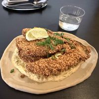 Vegan breaded eggplant   at Veganika in Ljubljana