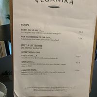 First page of menu in June  at Veganika in Ljubljana