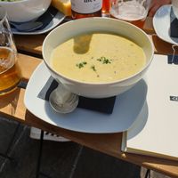Corn soup at Veganika in Ljubljana