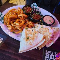 Plant-based quesadilla with curly fries #Veganuary at Leopold's Tavern in Calgary