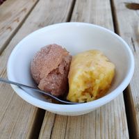 Rhubarb and elderflower sorbet, champagne sorbet at The Crewe Arms in Brackley