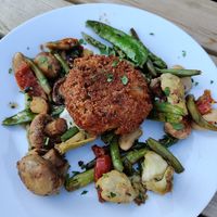 Mushrooms arancini with artichoke and butter bean cassoulet at The Crewe Arms in Brackley