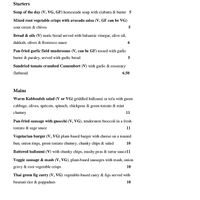 Menu  at The Crewe Arms in Brackley