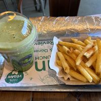 Doner wrap, paprika fries, green smoothie   at Vegan Munch in Birmingham