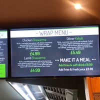 Wrap menu  at Vegan Munch in Birmingham