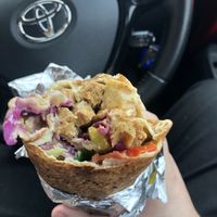 Chicken shawarma wrap. Go for the special sauce.  at Vegan Munch in Birmingham