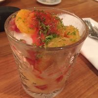 Mango-sorbet ice with fresh fruits and pomegranade seeds at Badhotel in Rockanje