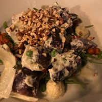 Chickpeas, red potatoes, salad at Stereo in Glasgow