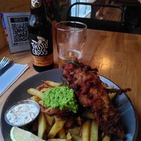 Banana blossom "fish" and chips at Stereo in Glasgow