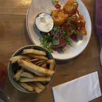 Buffalo cauliflower and side of fries  at Stereo in Glasgow
