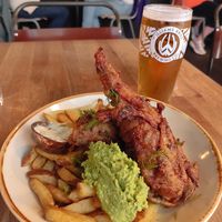 Fish & chips and a local lager at Stereo in Glasgow