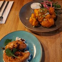 Mushroom pierogi (INCREDIBLE) and buffalo cauliflower which was great as always at Stereo in Glasgow