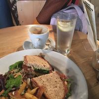 Tempeh Reuben sandwich and soya flat white  at Stereo in Glasgow