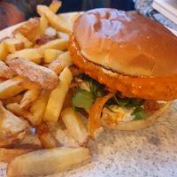 Buffalo Burger with chips at Stereo in Glasgow