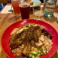 Congee savoury rice porridge with aubergines   at Stereo in Glasgow