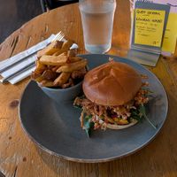 Enoki Burger & Chips (fries for us Yanks) at Stereo in Glasgow