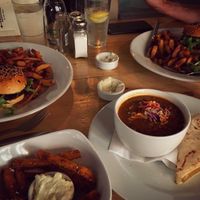 stereo burgers, chips and black lentil daal - all delicious. at Stereo in Glasgow