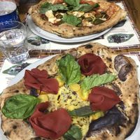 principe vegan pizza (closest) and a vegetarian pizza   at Frankie's in Sorrento