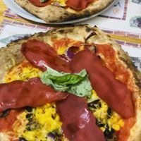Pizza sombrero with vegan ham added  at Frankie's in Sorrento