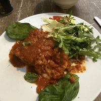 Lasagne and side saladd  at Frankie's in Sorrento