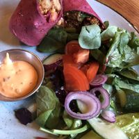 Vegan chicken wrap. Listed as coming with crisps, but it didn't at The Dog in Smethwick
