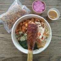 Haitian bowl with jackfruit drumstick! at Voodoo Vegan in Brussels