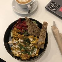 extraordinary scrambled tofu  at Flow Specialty Coffee Bar & Bistro in Budapest