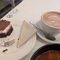 Hot chocolate and black forest cake at Flow Specialty Coffee Bar & Bistro in Budapest