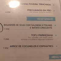 Menu dos pratos vegetarianos at Sailorman and Friends in Povoa De Varzim