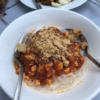 Vegan Shan noodles with tofu  at Sue's Kitchen in Mawlamyine