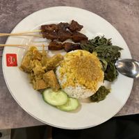 with sate  at Padang Vegan Damai in Yogyakarta