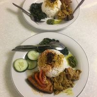 Paket 2 and Paket 5 (my boyfriend gave me his cucumbers)  at Padang Vegan Damai in Yogyakarta