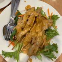 Satay chicken skewers entree, sauce was so yummy   at Tian Ci Vegan in Darlington