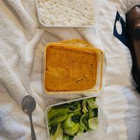 Rice, fish curry, bok choy at Tian Ci Vegan in Darlington