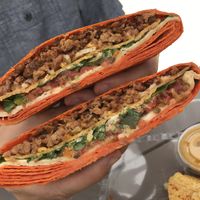 Vegan crunch wrap supreme at Dallas Farmers Market in Dallas