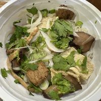 Dry bowl. DELISH tofu, vegan “meatballs”, and mushrooms    at Dallas Farmers Market in Dallas