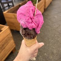 chocolate and the dragon fruit one!  at Gelatissimo in Mooloolaba